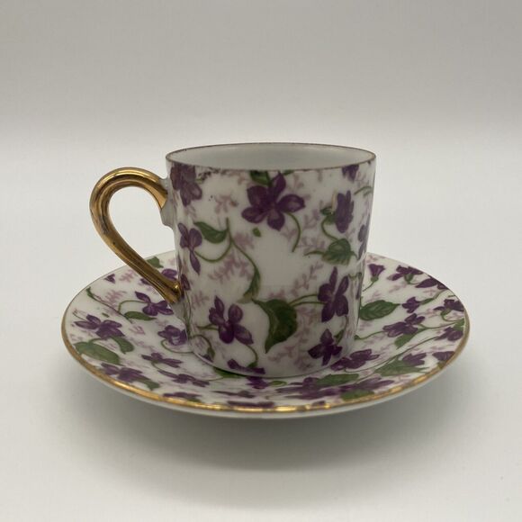 Vintage Inarco Demitasse Cup And Saucer Purple Violets E-563/D - Picture 1 of 10
